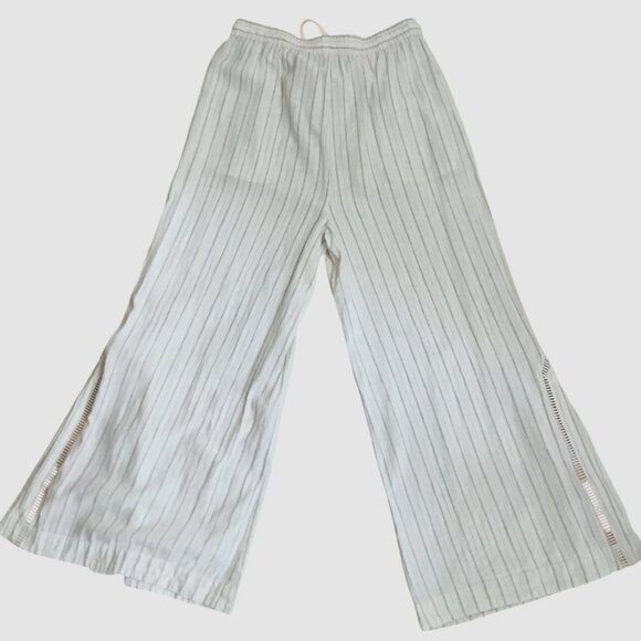 INTIMATELY FREE PEOPLE Women Striped Wide Leg Slit Cropped Pants XS Drawstring - Picture 2 of 9